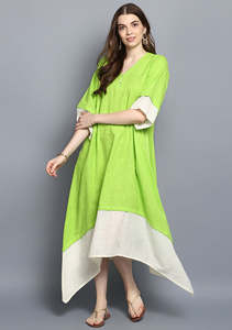 Vestido largo de algodón con manga de tres cuartos, tejido liso - Product Image 3