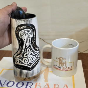 Durable Buffalo Horn Viking Horn <b>Mug</b> Engraved Thor Hammer Natural Crafts for Christmas and <b>Easter</b> Celebrations Animal Style - Product Image 5