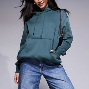 Cómodas sudaderas con capucha de algodón 100% para mujer 500GSM Logotipo frontal impreso personalizado Sudadera con capucha de hombro caído de gran tamaño para invierno - Product Image 2