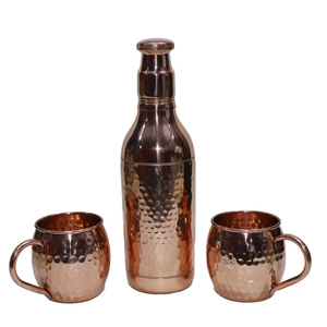 Atractiva Botella de Agua de Cobre Puro con Diseño Floral Grabado Antiguo, Beneficios para la Salud Ayurvédica, Bebedero para Viajes y Yoga - Product Image 5