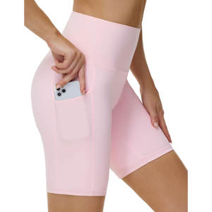 Pantalones cortos de entrenamiento de cintura alta para mujer de alta calidad, pantalones cortos elásticos para correr con control de barriga y bolsillos - Product Image 1