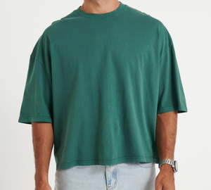 Vente en gros T-shirts décontractés homme 100% coton de haute qualité coupe ample oversize épaule tombante taille plus bas OEM - Product Image 4