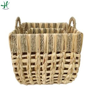 Cesta de almacenamiento de cocina redonda con marco de Metal de jacinto de agua con tela de bambú, Material de mimbre, cesta de organización de lavandería - Product Image 6