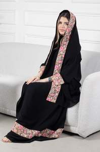 ชุดเดรสอาบายาลูกไม้ลายดอกไม้สไตล์ดูไบออกแบบได้ตามต้องการเป็นมิตรกับสิ่งแวดล้อมชุดเดรสสไตล์มุสลิมปักลูกไม้สวยงาม - Product Image 4