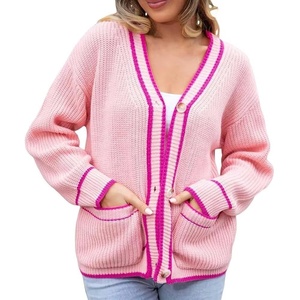 Vente en gros de pulls en tricot personnalisés de haute qualité à col en V, boutonnés, couleur unie, vêtements en tricot pour femmes, automne-hiver, cardigan avec logo personnalisé - Product Image 3