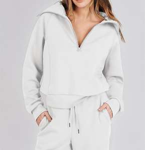 Conjunto Deportivo de Dos Piezas para Mujer, Diseño Moderno, Alta Calidad, Color Blanco, Informal para Invierno, con Media Cremallera, Transpirable, Mezcla de Poliéster/Algodón - Product Image 4