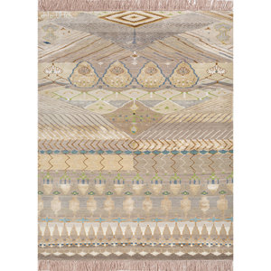Tapis Manchaha en laine et soie de bambou noués à la main, couleur ivoire, épaisseur 10 mm, motif géométrique abstrait, rectangulaire, pour couloir et maison - Les-2550 - Product Image 1