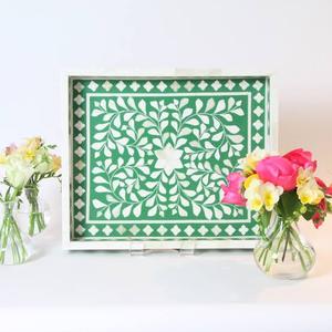 ถาดฝังกระดูกทำมือ ถาดเสิร์ฟสุดหรูและคุณภาพสูง ราคาโรงงานโดยตรง ถาดเสิร์ฟฝังกระดูกจากอินเดีย - Product Image 1