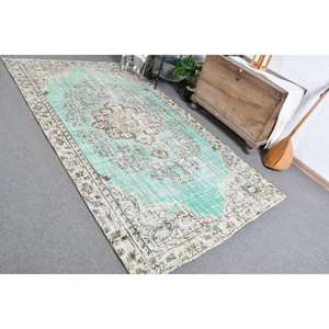 Alfombra turca vintage de 5,5x9,7 pies, tejido plano de lana verde y Beige con patrón de retazos para decoraciones de sala de estar o uso en el pasillo - Product Image 5