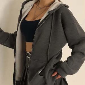 Pull au design unique surdimensionné uni teint fuii zipe sweat à capuche à manches longues femme sweats à capuche à vendre - Product Image 1