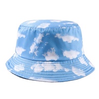 Topi Bucket Desain Bordir Langit Biru Awan Putih, Trendi, Pelindung Matahari Musim Panas, Untuk Aktivitas Luar Ruangan & Memancing, Logo Custom, Bahan Bernapas