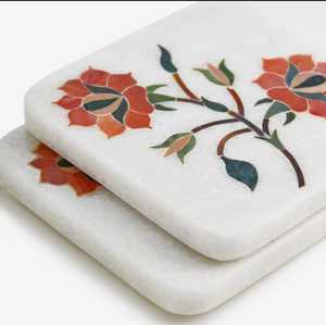 Superventas Posavasos de cerámica con incrustaciones de piedra fina india, posavasos de té de mármol blanco hechos a mano, juego de alfombrillas y almohadillas - Product Image 6