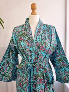 Beautiful Floral Cotton <b>Kimono</b> Hand Block Printed <b>Long</b> <b>Robe</b> Womens <b>Kimono</b> Dressing Gown Bathrobe Nightwear - Product Image 4