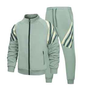 Ensemble de survêtement décontracté pour homme, été, spandex, coton, respirant, uni, deux pièces, veste zippée, jogging - Product Image 3