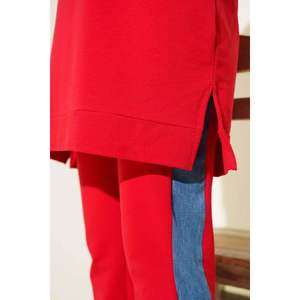 เสื้อทูนิคแต่งผ้ายีนส์ชุด2ชิ้นสีแดง - Product Image 1