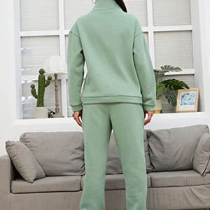 Chándal de lana de 2 piezas para mujer, Jersey informal con media cremallera, conjunto de chándal para correr, ropa de gimnasio y Fitness - Product Image 5