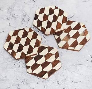 Dessous de verre en résine de bois naturel Art déco fait à la main résistant à la chaleur pour la salle à manger décor cuisine service à thé table mariage Diwali - Product Image 1