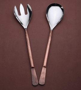 Ensemble de service à salade imprimé avec logo personnalisé en acier inoxydable miroir avec poignée en cuivre brillant couverts dans un emballage cadeau pour les mariages - Product Image 3