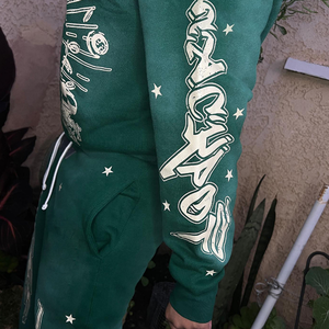 Ensemble de survêtement 2 pièces pour homme, coupe oversize personnalisée, en molleton bouclette respirant, délavé à l'acide, style vintage, avec pantalon évasé et sweat à capuche - Product Image 4