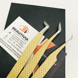 Pince à épiler d'extension de cils en acier inoxydable enduit rose forte adhérence durable pointe pointue marque privée Beautivia International - Product Image 2