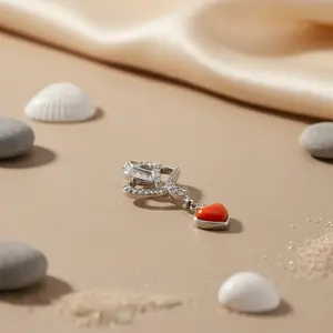 Collier tendance pour femme en argent 925 avec pendentif cœur en corail, chaîne à maillons plaquée or avec diamant, perle et zircon, cadeau - Product Image 1