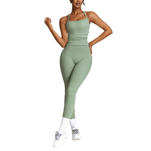 กางเกงเลกกิ้งออกกำลังกายสำหรับผู้หญิงขายดี พร้อมบราในตัว ระบายอากาศ ป้องกันแบคทีเรีย แห้งเร็ว ลายเรียบ ชุดโยคะสำหรับเล่นกีฬา - Product Image 3