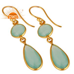 Diseño de tendencia 925 plata esterlina 18K chapado en oro Natural Aqua Calcedonia piedra preciosa pendiente Demi joyería fina para mujeres - Product Image 2