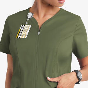 Blouse d'hôpital unisexe à manches courtes en coton et polyester tissé, extensible dans les 4 sens, avec détection d'aiguilles, personnalisable, marque OEM - Product Image 2