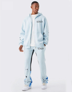 Nouveau survêtement de haute qualité à soufflets superposés, unisexe, dernier design streetwear, poids lourd, ensemble 2 pièces, pantalon à soufflets et sweat à capuche zippé - Product Image 1