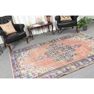 พรมวินเทจตุรกี ขนาด 5.9x8.4 ฟุต พรมขนสัตว์สีแดงลายปะติด - Product Image 2