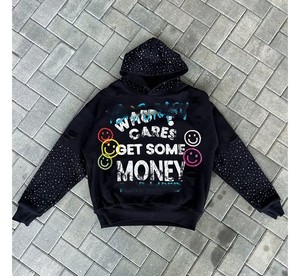 เสื้อสเวตเชิ้ตสตรีทแวร์แบบมีคริสตัลสำหรับผู้ชายและผู้หญิง ราคาโรงงาน เสื้อฮู้ดดี้คริสตัลแบบ unisex ทรงโอเวอร์ไซส์ สไตล์สตรีท - Product Image 6