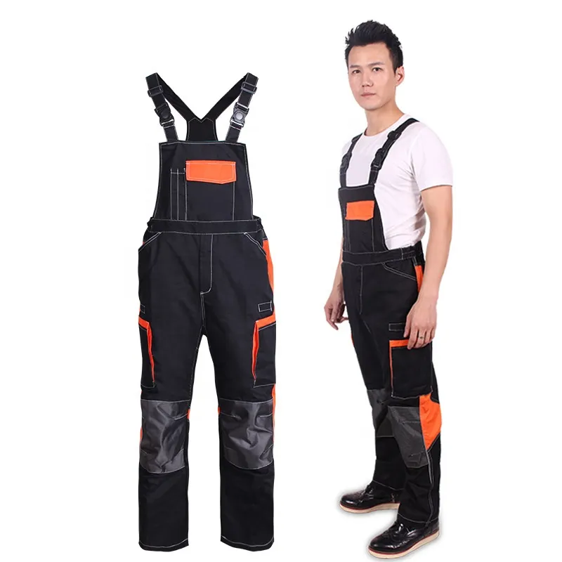 Wholesale men twill cargo pockets uniform bib suit coveralls safety working wear bib pants