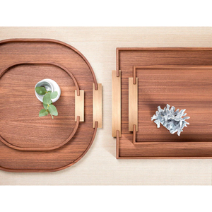 Plateau de service en bois à vente rapide avec poignée dorée en métal pour la maison et la cuisine, idéal pour servir des collations et des fruits, plateau décoratif - Product Image 4