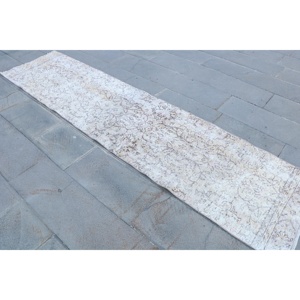 พรมวิ่งสไตล์วินเทจจากตุรกี ขนาด 2.3x9.6 ฟุต สีขาวน้ำตาลลายพราง ทำจากขนสัตว์ - Product Image 2