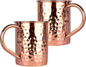 100% Pure Solid <b>Copper</b> Moscow Mule Mugs Set | Hammered Finish 16oz <b>Copper</b> <b>Cups</b> for Cocktails | Food Safe Lining | Barware Gift - Product Image 1
