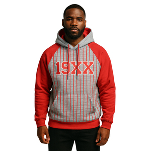 Año de Fundación KAP Grey Pullover Hoodie RED Raglan Sleeves Pinstripes Mezcla de algodón Greek Fraternity Apparel Divine Nine HBCU - Product Image 1