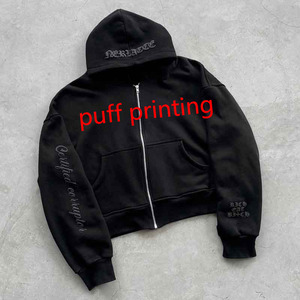 Sudaderas con capucha bordadas con apliques desgastados para hombre, sudadera con cremallera de gran tamaño de 500GSM, algodón de rizo francés, estilo informal lavado con ácido - Product Image 5