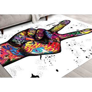 Alfombra con Símbolo de Paz: Alfombra con Estampado de Graffiti, Arte Abstracto Moderno, Alfombra Delgada No Tejida - Product Image 4