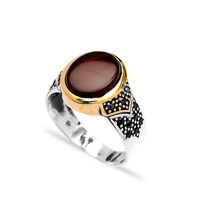 Agate ovale pierre précieuse authentique hommes bague turque vente en gros à la main argent Sterling 925