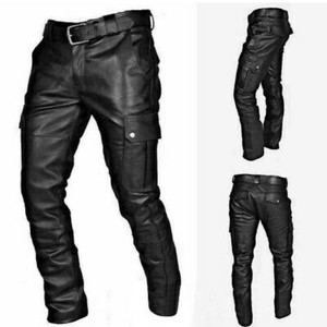 High Quality Latest Fashion Custom Design <b>Black</b> Leather <b>Pants</b> Men - Product Image 5