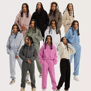 Vente en gros Ensemble sweat à capuche et pantalon de survêtement unis-Sweat-shirt surdimensionné à épaules tombantes pour les commandes personnalisées - Product Image 1