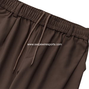 Custom Logo Men's Dark <b>Brown</b> Heavyweight Baggy Wide Leg Trousers Elastic Waist Pleated Casual Drape Button Hem Streetwear OEM - Product Image 3