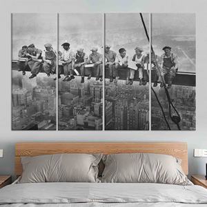 Impresión en lienzo de un almuerzo en un rascacielos: obra de arte vintage de Nueva York, JUEGO DE 4 LIENZOS - Product Image 1