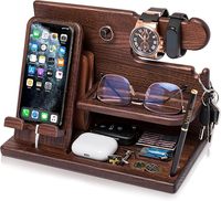 Station d'accueil pour téléphone en bois pour hommes, organisateur de bureau ou de table de chevet, cadeaux d'anniversaire pour mari, porte-clés, support pour portefeuille, montre