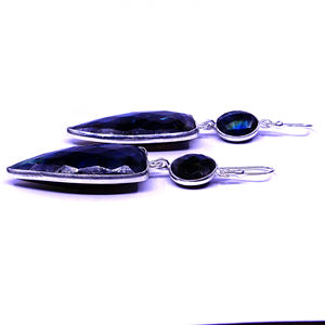 Conjunto de pendientes de gota clásicos de Plata de Ley 925 para mujer, piedras preciosas de labradorita chapadas en oro a la moda, compromiso religioso cristiano - Product Image 3