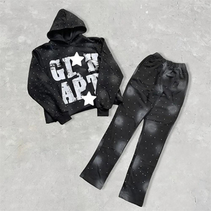 Sweat à capuche court en éponge française surdimensionné 100% coton pour hommes strass délavés au soleil lavé à l'acide hiver vente en gros personnalisé - Product Image 4