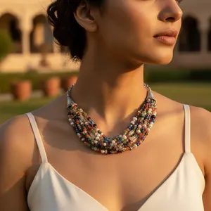Collar de Cuentas con Múltiples Piedras Preciosas para Mujer, Estilo Religioso de Moda con Ágata y Perla para Boda o Regalo - Product Image 1