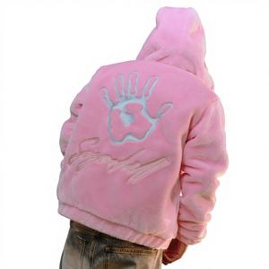 Luxury Unisex Winter Pink Faux Fur <b>Hoodie</b> with Digital Printing Warm <b>Zip</b> Jacket and <b>Pockets</b> - Product Image 1