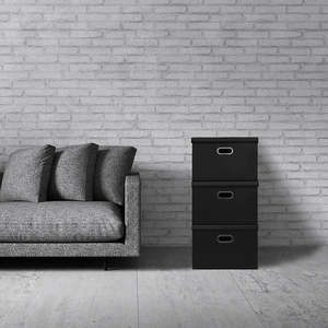 Set di 3 scatole portaoggetti in ecopelle nera elegante soluzione organizzativa in ecopelle - Product Image 2