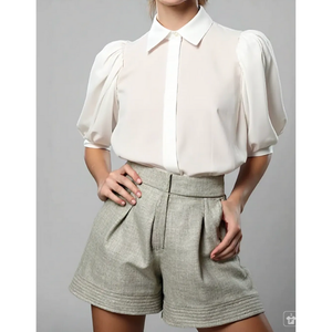 Camisa de algodón de verano para mujer de alta calidad elegante prenda tejida lavable patrón sólido hecho Vietnam sostenible OEM ODM al por mayor - Product Image 5